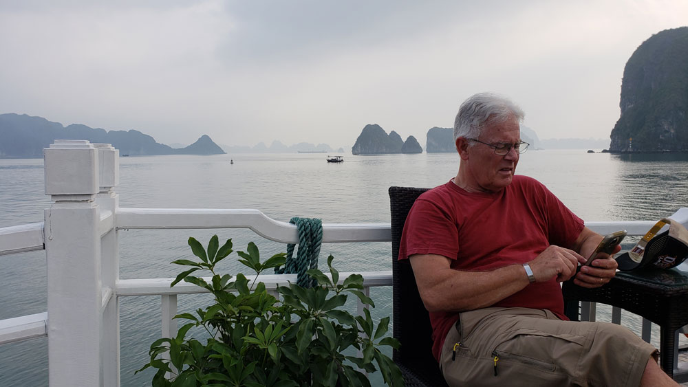 Calling home from Hạ Long Bay